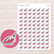 Pink Clothes Iron Planner Stickers | I-9448 — 5 × 7 inch sheet and enlarged sticker detail
