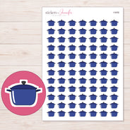 Navy Lidded Cooking Pot Planner Stickers | I-9458 — 5 × 7 inch sheet and enlarged sticker detail