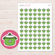 Green Slow Cooker Planner Stickers | I-9459 — 5 × 7 inch sheet and enlarged sticker detail