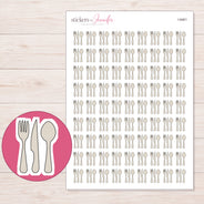 Warm Gray Cutlery Set Planner Stickers | I-9461 — 5 × 7 inch sheet and enlarged sticker detail