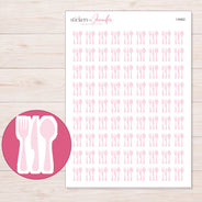 Pale Pink Fork and Spoon Planner Stickers | I-9462 — 5 × 7 inch sheet and enlarged sticker detail