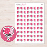 Pink Polka Dot Balloons Planner Stickers | I-9474 — 5 × 7 inch sheet and enlarged sticker detail