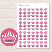 Pink Heart Crown Planner Stickers | I-9478 — 5 × 7 inch sheet and enlarged sticker detail