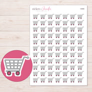 Gray Doodle Grocery Cart Planner Stickers | I-9480 — 5 × 7 inch sheet and enlarged sticker detail