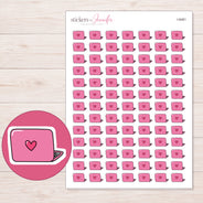 Pink Doodle Heart Laptop Planner Stickers | I-9481 — 5 × 7 inch sheet and enlarged sticker detail