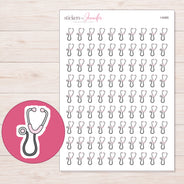 Pale Pink Stethoscope Planner Stickers | I-9485 — 5 × 7 inch sheet and enlarged sticker detail
