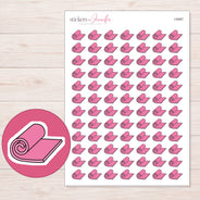 Pink Rolled Yoga Mat Planner Stickers | I-9487 — 5 × 7 inch sheet and enlarged sticker detail