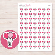 Three Pink Balloons Planner Stickers | I-9488 — 5 × 7 inch sheet and enlarged sticker detail