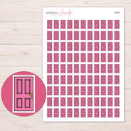Pink Front Door Planner Stickers | I-9491 — 5 × 7 inch sheet and enlarged sticker detail