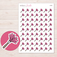 Pink Feather Duster Planner Stickers | I-9492 — 5 × 7 inch sheet and enlarged sticker detail