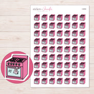 Pink Kitchen Stove Planner Stickers | I-9494 — 5 × 7 inch sheet and enlarged sticker detail