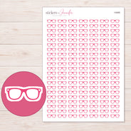 Pink Eyeglasses Planner Stickers | I-9495 — 5 × 7 inch sheet and enlarged sticker detail