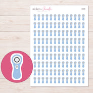 Pale Blue Facial Cleansing Brush Planner Stickers | I-9499 — 5 × 7 inch sheet and enlarged sticker detail