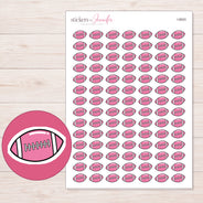 Pink Football Planner Stickers | I-9503 — 5 × 7 inch sheet and enlarged sticker detail