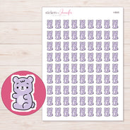 Pale Lavender Gummy Bear Planner Stickers | I-9505 — 5 × 7 inch sheet and enlarged sticker detail