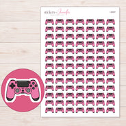 Pink Game Controller Planner Stickers | I-9507 — 5 × 7 inch sheet and enlarged sticker detail