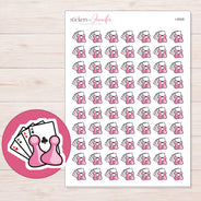 Pink Cards and Pawns Game Night Planner Stickers | I-9508 — 5 × 7 inch sheet and enlarged sticker detail