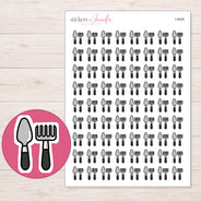 Black Gardening Tools Planner Stickers | I-9509 — 5 × 7 inch sheet and enlarged sticker detail