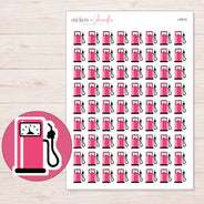 Pink Gas Pump Planner Stickers | I-9510 — 5 × 7 inch sheet and enlarged sticker detail