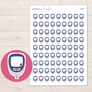 Navy Blue Glucose Meter Planner Stickers | I-9511 — 5 × 7 inch sheet and enlarged sticker detail