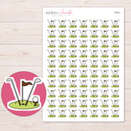 Brown Flag Golf Clubs and Green Planner Stickers | I-9512 — 5 × 7 inch sheet and enlarged sticker detail