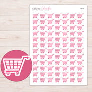 Pink Grocery Cart Planner Stickers | I-9515 — 5 × 7 inch sheet and enlarged sticker detail