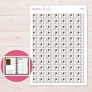 Open Brown Accent Disc Planner Stickers | I-9517 — 5 × 7 inch sheet and enlarged sticker detail