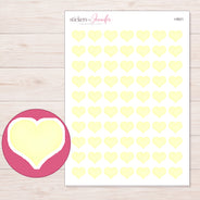 Pale Yellow Watercolor Heart Planner Stickers | I-9521 — 5 × 7 inch sheet and enlarged sticker detail