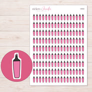 Pink Highlighter Planner Stickers | I-9522 — 5 × 7 inch sheet and enlarged sticker detail