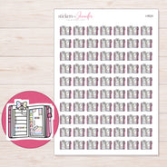 Open Bow Planner Stickers | I-9524 — 5 × 7 inch sheet and enlarged sticker detail