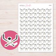 Hockey Sticks and Puck Planner Stickers | I-9525 — 5 × 7 inch sheet and enlarged sticker detail