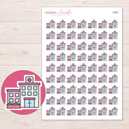 Pink Hospital Building Planner Stickers | I-9526 — 5 × 7 inch sheet and enlarged sticker detail