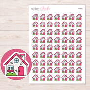 Pink Roof House Planner Stickers | I-9528 — 5 × 7 inch sheet and enlarged sticker detail