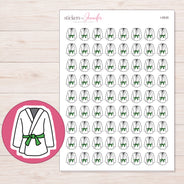 White Martial Arts Uniform Planner Stickers | I-9530 — 5 × 7 inch sheet and enlarged sticker detail