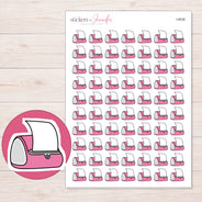 Pink Label Printer Planner Stickers | I-9536 — 5 × 7 inch sheet and enlarged sticker detail