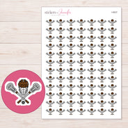 Lacrosse Sticks and Helmet Planner Stickers | I-9537 — 5 × 7 inch sheet and enlarged sticker detail
