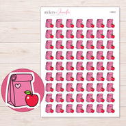 Pink Lunch Bag and Apple Planner Stickers | I-9543 — 5 × 7 inch sheet and enlarged sticker detail