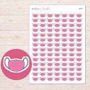 Pink Face Mask Planner Stickers | I-9545 — 5 × 7 inch sheet and enlarged sticker detail