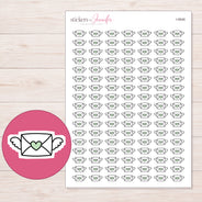 Mint Heart Envelope Planner Stickers | I-9546 — 5 × 7 inch sheet and enlarged sticker detail