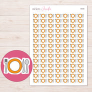 Orange Plate and Cutlery Planner Stickers | I-9548 — 5 × 7 inch sheet and enlarged sticker detail