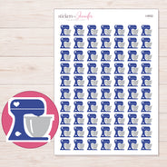 Navy Heart Stand Mixer Planner Stickers | I-9552 — 5 × 7 inch sheet and enlarged sticker detail