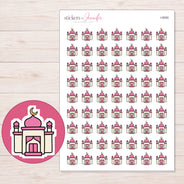 Pink Dome Mosque Planner Stickers | I-9555 — 5 × 7 inch sheet and enlarged sticker detail