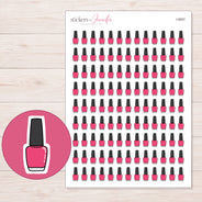Pink Nail Polish Bottle Planner Stickers | I-9557 — 5 × 7 inch sheet and enlarged sticker detail