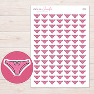 Pink Bow Underwear Planner Stickers | I-9560 — 5 × 7 inch sheet and enlarged sticker detail