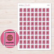 Pink Passport Planner Stickers | I-9563 — 5 × 7 inch sheet and enlarged sticker detail