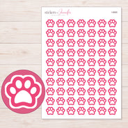 Pink Outline Paw Print Planner Stickers | I-9565 — 5 × 7 inch sheet and enlarged sticker detail