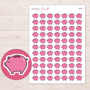 Pink Piggy Bank Planner Stickers | I-9570 — 5 × 7 inch sheet and enlarged sticker detail