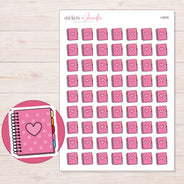 Pink Polka Dot Heart Planner Stickers | I-9578 — 5 × 7 inch sheet and enlarged sticker detail