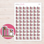 Planner Books and Pencil Cup Planner Stickers | I-9580 — 5 × 7 inch sheet and enlarged sticker detail