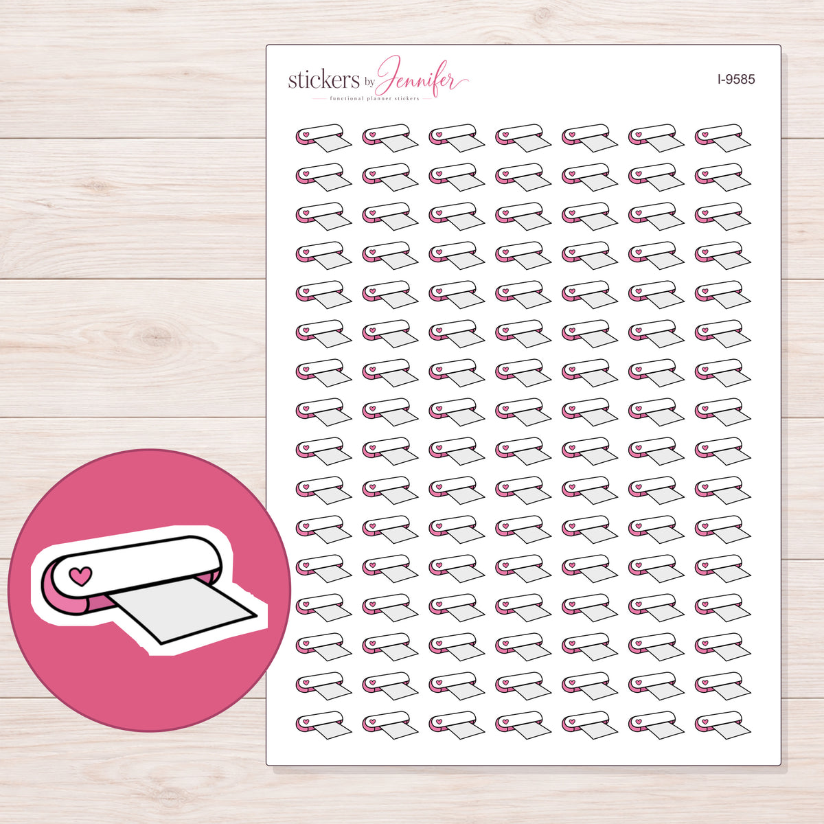 Pink Heart Cutting Machine Planner Stickers | I-9585 — 5 × 7 inch sheet and enlarged sticker detail
